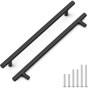 Probrico 30 Pack Hole Centers 10inch Matte Black Kitchen Cabinet Pulls, Stainless Steel Dresser Drawer Handles, 12.6inch Length Pull Handle for Cabinets and Closets