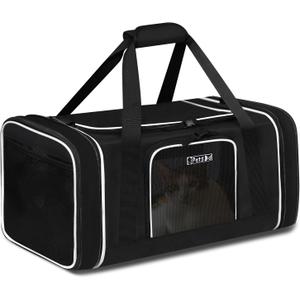 Petskd Length-Expandable Pet Carrier 17x12x8.5 Inches JetBlue Frontier Spirit Airline Approved, Soft Pet Travel Carrier for Small Cats Dogs with Zipper Locks and Anti-Scratch Mesh(Black)
