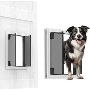 Large Dog Door, Energy Efficient French Doggy Door with Aluminum Frame, Telescoping Tunnel, Magnetic Flaps and Sliding Lock Panel - Large