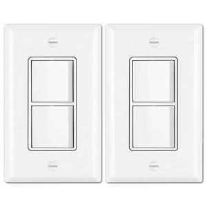 BESTTEN 5 Pack Double Light Switch, Single Pole, Combination Decorator Interrupters, 15A 120V, inWall On/Off Switch, Dual Paddle Rockers, Wallplate Included, UL Listed, White