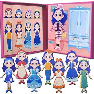 Flamax 8 Outfits Magnetic Dress Up Dolls for Girls, Magnet Dress-Up Doll Pretend Play Set Includes 42 Pieces, Magnetic Dress Up Dolls for Girls, Dress-Up Doll