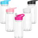 5 Pack 10 Oz Plastic Snow Globe Tumbler for Kids with Pre-Drilled Hole and Plug, Leak Proof Double Wall Snow Globe Sports Water Bottles with Portable Handle for Glitter DIY Gift, Mixed Color