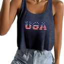 Women's American Flag Tank Top, USA Patriotic Sleeveless Crop Tops, 4th of July Camis Shirt (US, Alpha, Small, Regular, Regular, Navy-473) (Blue, S)