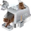 Shikha Stainless Steel Cat Litter Box with 110 Flip-Top Lid -XXL Top Entry Enclosed Litter Box for Large Cats with Deodorization Box, Odor-Free, Non-Sticky, Anti-Leak, Removable Lid for Easy Cleaning