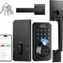 Ulecoce Fingerprint Keypad Deadbolt with Handle Set, Keyless Entry Door Lock, Door Locks for Front Door Lock Set, App Control, Auto Locking, Easy to Install, Matte Black