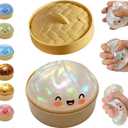 Glitter Dumpling Squishy, Mystery Glitter Dumpling Squishies Box, Colorful Dumpling Stress Balls Fidget, Jumbo Squishy Toy with Steamer Box, Soft Squeeze Decompression Dough Gift (Glitter White)