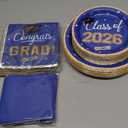 2026 Graduation Party Supplies Tableware Set - 200 Pcs Blue Gold Graduation Plates and Napkins Class of 2026 Disposable Dinnerware for College High School Congrats Grad Party Favors, Serve 50