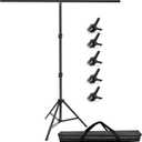 Hemmotop 7x5ft (HxW) T-Shape Photo Backdrop Stand, Portable Green Screen Stand Only with 5 Clip Clamps and Carry Bag, Adjustable Background Support Kit for Birthday, Baby Shower, Parties, Photoshoots