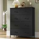 SONGMICS Dresser for Bedroom, Chest of Drawers, Steel, MDF, 8 Non-Woven Fabric Drawers, Storage Organizer Unit, Closet, Entryway, Ink Black and Ebony Black ULGS124B01S