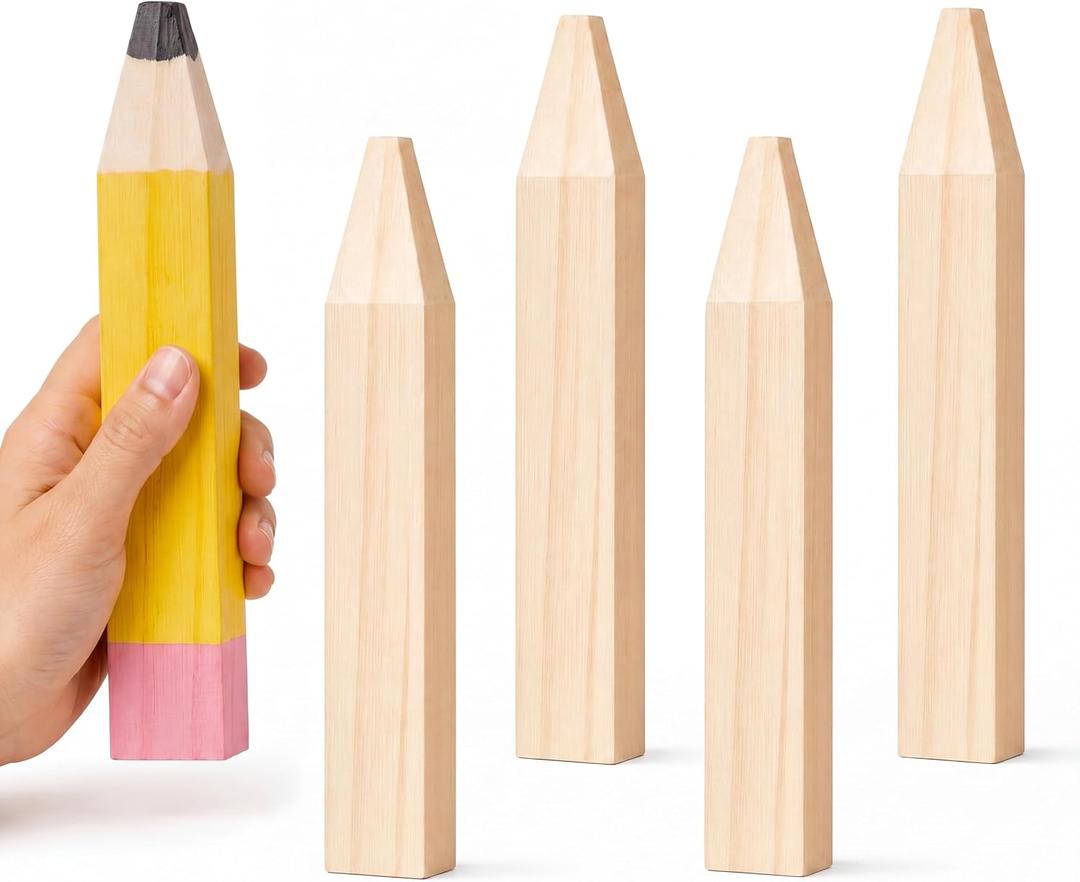 Jetec 5 Pack Giant Unfinished Wooden Pencil Cutouts, 7.9 Inch Blank Freestanding Wood Blocks to Paint, Classroom Table Name Sign Centerpieces Back to School DIY Craft Supplies Teacher Party Decor