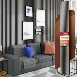 Avana Modern Acoustic Wood Wall Panels  94.4 X 12.59 Inch Gray Oak Acoustic Panels 1 PC  Wall Panels For Interior Wall Decor For Homes, Offices, Studios  Sturdy And Durable Wood Panels For Wall