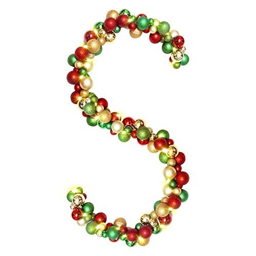 Amooca Christmas Garland Balls Wreath with LED Lights 6ft Window Wall Hanging Ornaments Christmas Tree Decors Holiday Party Home Decoration Red Gold Green