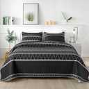 Andency Black King Size Quilt Set, 3 Pieces Boho Lightweight Soft Striped Bedspread for All Season (106"x96"), Printed Bohemian Polyester Reversible Coverlet Comforter Sets