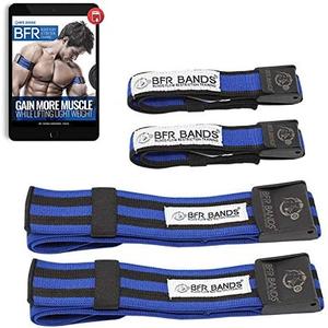 BFR BANDS PRO 4-Pack Bundle Blood Flow Restriction Bands for Arms and Legs - Occlusion Training Bands Help You Gain Muscle Without Heavy Weight Lifting, Strong Elastic Strap + Quick-Release
