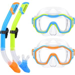 Snorkeling Gear for Adults Kids, Dry-Top Snorkel Set, 180Panoramic Wide View Diving Mask Breathing Freely Snorkel Mask for Snorkeling Scuba Diving Swimming Travel (K22-Blue&Yellow+Blue&Orange)