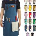 Kitchen Apron, Work Apron, Canvas, Multiple Pockets, Gardening, Painting, BBQ, Artist, Carpenter, Sizes M to XXL, Blue (Pink, XXXL)