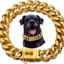 Strong Stainless Steel Gold Dog Collars with Safety Buckle Lock,23MM Cuban Link Chain Training Collar,Dog Necklace Walking Collar for Dogs (Size 16, Gold)