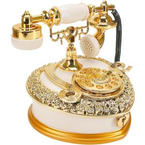 Big Vintage Telephone Jewelry Box 7x8" with Drawer - Heart Shaped Trinket Music Boxes with Retro Dial, Victorian Storage, Cute Antique Gifts for Women, Unique Style Home Decoration, Shelf Decor