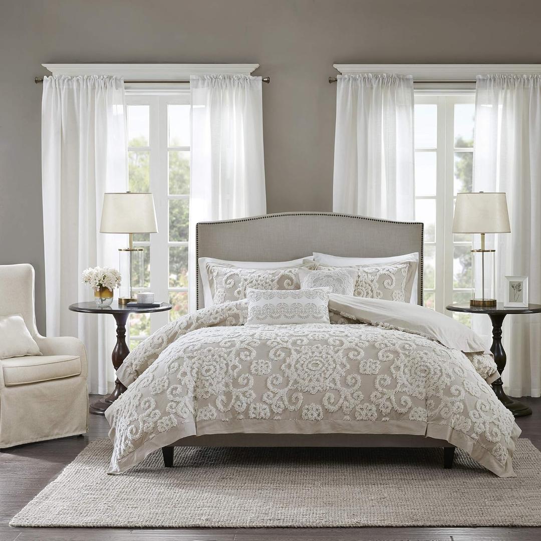 Harbor House Cotton Comforter Set - Trendy Tufted Textured Design, All Season Down Alternative Cozy Bedding with Matching Shams, Suzanna Taupe King/Cal King(110"x96") 3 Piece, King/California King