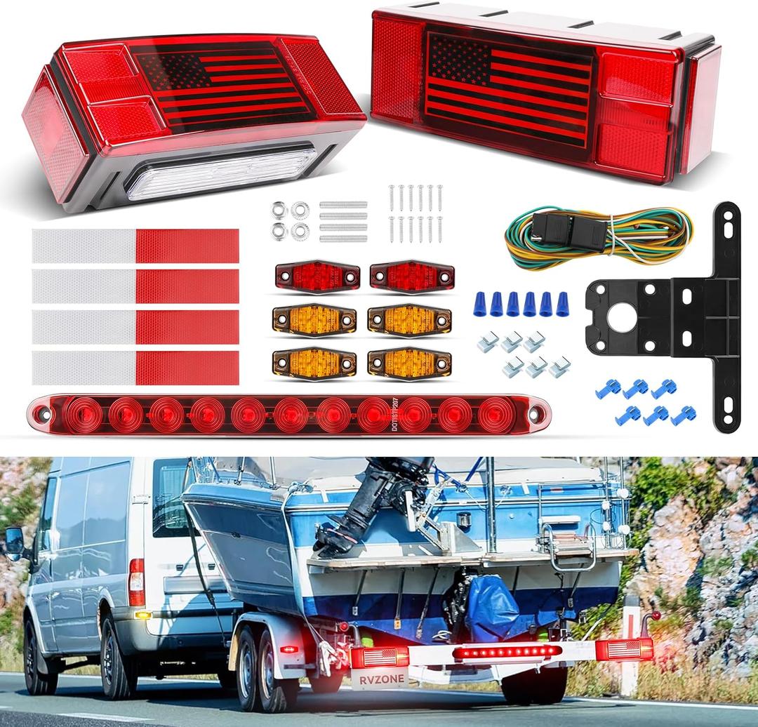 LED Trailer Lights Kit for Utility IP68 Waterproof Boat Trailer Lights and Wiring Kit w/License Plate Lights Brake Lighting Marker Lighting, for Boat Truck RV