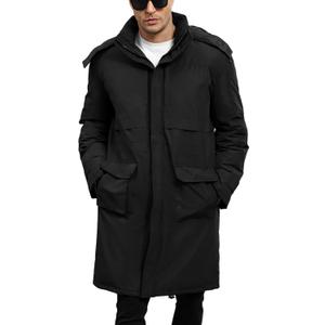 Wyeysyt Mens Long Winter Coats Parka Warm Hooded Quilted Puffer Jacket Thicken Water-Resistant Heavy Outerwear (Black-L)