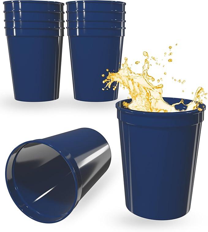 20 Pack 16 oz Navy Blue Reusable Blank Plastic Cups, Stadium Cups Bulk – BPA Free Top Rack Dishwasher Safe, Party Colored Cups Perfect for Wedding, Birthday, Graduation, Clubs