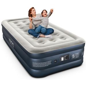 iDOO Luxury Twin Air Mattress with Built in Pump, 18" Raised Comfort Blow up Mattress, Inflatable Mattress for Guests & Home, Air Bed, colchon inflable, Upgraded Four Chamber Technical Airbed (Grey)