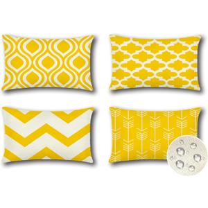 OTOSTAR Pack of 4 Outdoor Waterproof Throw Pillow Covers 16x24 Inch Decorative Outdoor Pillow Covers Garden Modern Yellow Geometric Cushion Cases for Patio Furniture Couch Ten Bench (Yellow)