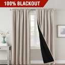H.VERSAILTEX 100% Blackout Curtains for Bedroom with Black Liner Room Darkening Curtain 84 Inch Long Thermal Insulated Back Tab/Rod Pocket Window Treatment Drapes for Living Room, 2 Panels, Natural, 52"W x 84"L