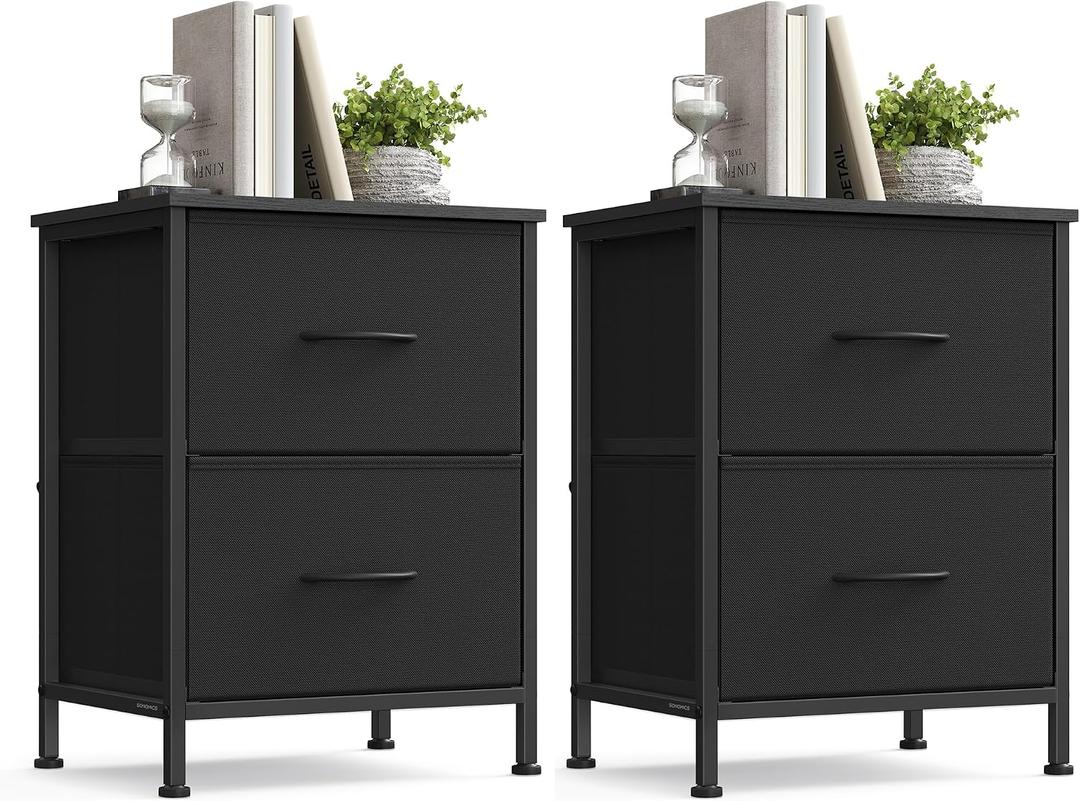 SONGMICS BELLAH Collection - Dressers for Bedroom, Chest of Drawers, Nightstands, 2 Drawers, Storage Organizer Unit, Closet, Entryway, Set of 2, Modern, Ink Black and Ebony Black ULGS112BH02S