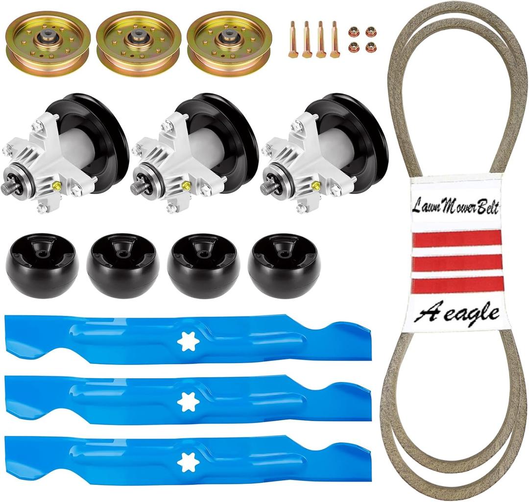Mower Deck Rebuild Kit Blade Spindle Pulley Belt for Cub Cadet Massey Ferguson MTD Toro Troy-Bilt Rover White Craftsman AYP Husqvarna Sears Poulan Poulan Pro Redmax, 734-04155 618-04126