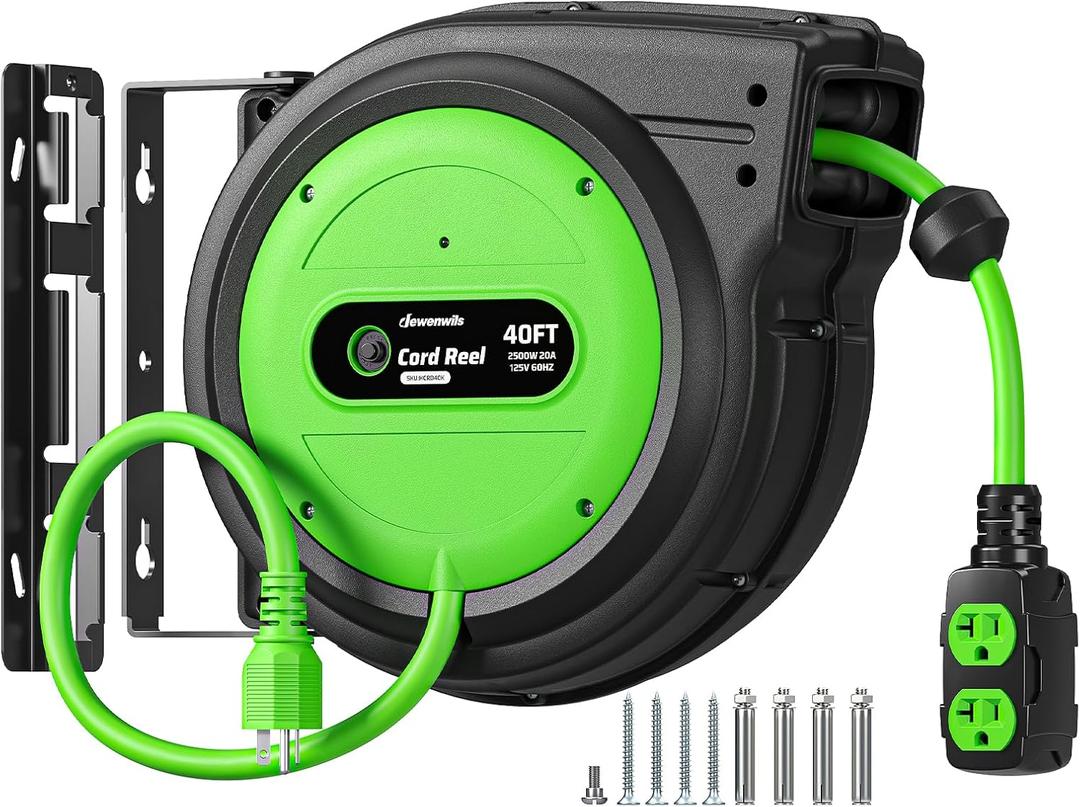 DEWENWILS 20 Amp Extension Cord Reel 40FT, ETL Listed, Green