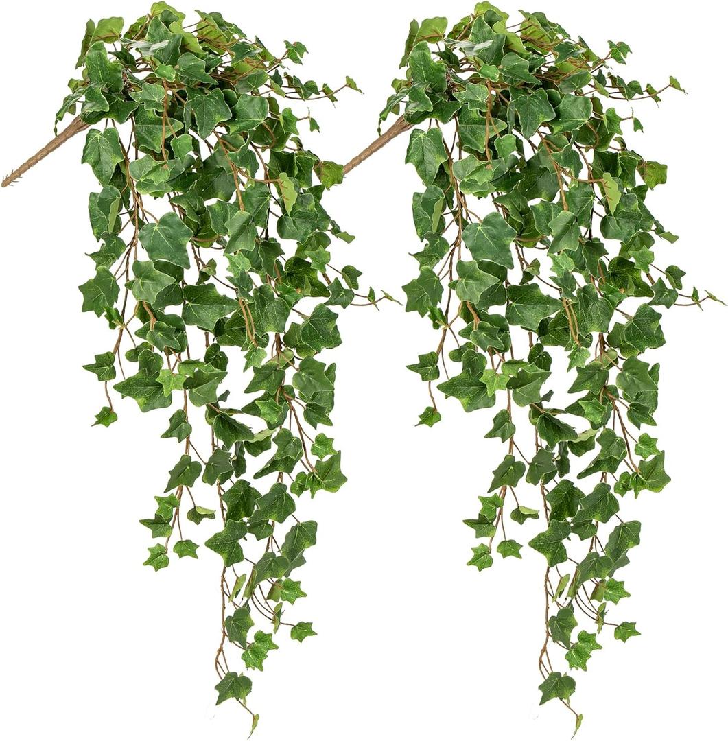 Hollyone 2pcs Artificial Hanging Plants 35.4" Fake Ivy Vine Faux Ivy Leaves Fire and UV Resistant Hanging Plant Wall Greenery for House Room Patio Indoor Outdoor Home Shelf Office Wedding Decor