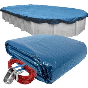 Robelle 16 x 25 ft Heavy Duty Blue Winter Oval Pool Cover for Above Ground Pools, 4 ft Overlap (20 x 29 ft Cover Size), Solid 8 x 8 Scrim, 2.36 oz/yd2, Style: 351625-4