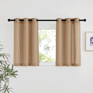 NICETOWN Camel Linen Kitchen Window Curtains Over Sink, Grommet Thick Linen Camel Short Window Treatments Privacy Assured with Light Filtering for Bedroom/Bathroom, W34 x L36, 2 Panels