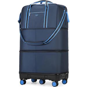 Rolling Duffle Bag with Detachable Wheels, Large Capacity Expandable Foldable Suitcase for Travel,Collapsible Luggage Carry on Duffel Overnight Weekend Bags (Blue)