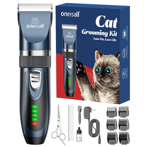 oneisall Quiet Cat Clippers for Matted & Long Hair, 2-Speed Cordless Pet Shaver Grooming Kit for Cats, Small Dogs & Animals (Blue)