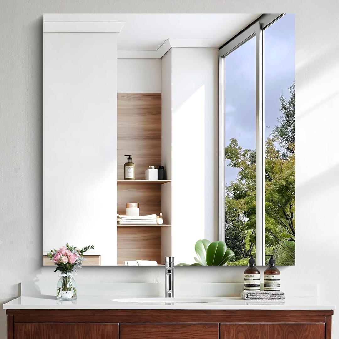 Frameless 36"x36" Bathroom Vanity for Over Sink, Large Unframed Rectangle Wall-Mounted, Upgraded Shatterproof Design, Modern Decorative for Bedroom, Living Room, Entryway (36"L x 36"W)