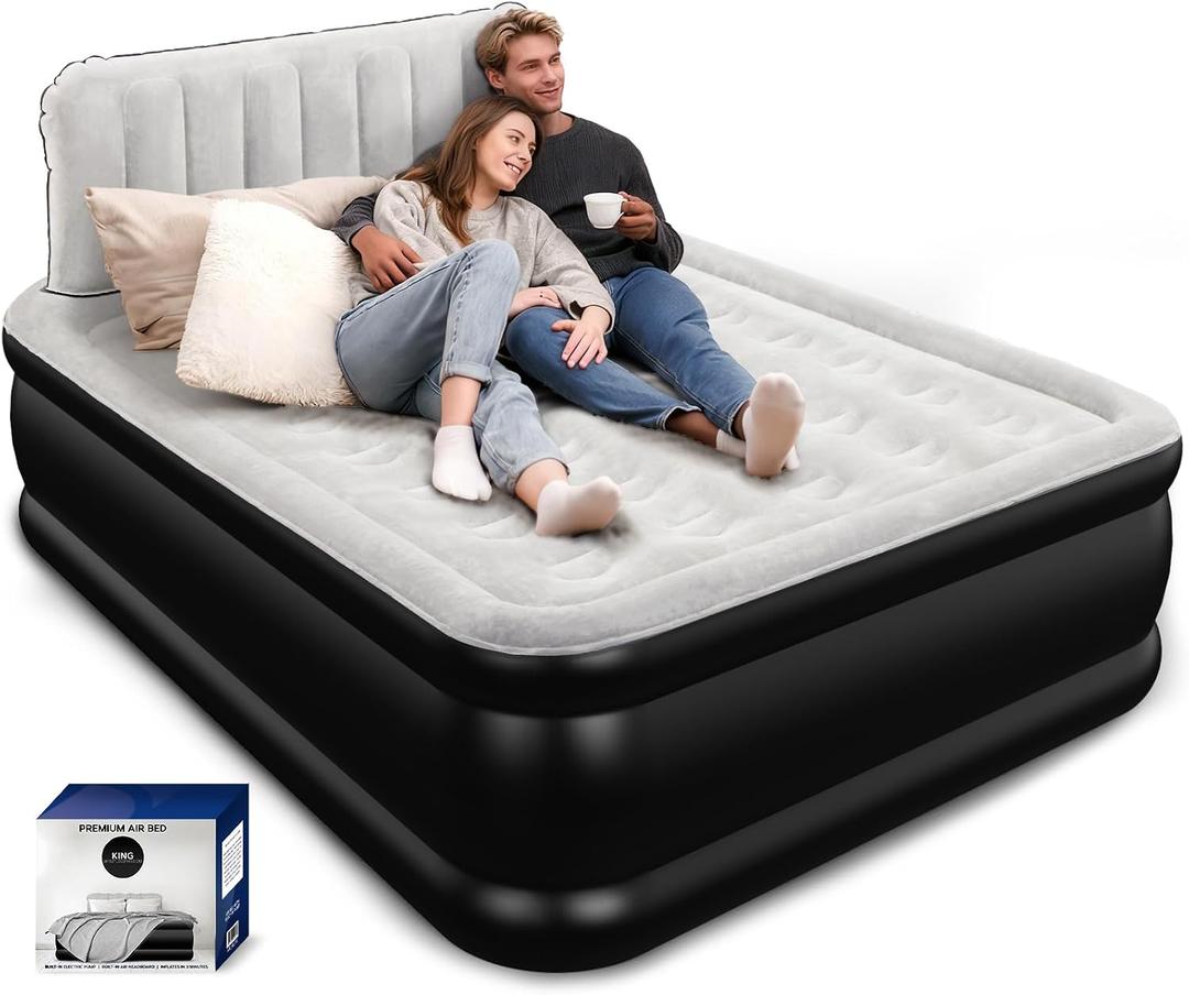 Queen Air Mattress with Headboard, Built-in Pump, 800 lbs Heavy-Duty Support, 19" Raised Upgraded Comfort, 48-Hour Leak-Tested, 3.5 Min Inflatable Portable Blow Up Mattress for Home, Guest & Camping