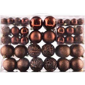 Christmas Balls Tree Ornaments Set, Shatterproof Xmas Decorations Set with Reusable Hand-held Gift Package for Holiday Indoor Tree Decor (100, Brown)