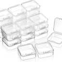 SATINIOR 24 Packs Small Clear Plastic Beads Storage Containers Box with Hinged Lid for Storage of Small Items, Crafts, Jewelry, Hardware (1.7 x 1.7 x 0.8 Inches)