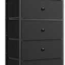Mifuro Tall Fabric Dresser for Bedroom, Vertical Storage Organizer Tower with 7 Drawers, Chest of Drawers with Bins, Steel Frame, Wood Top for Bedroom, Closet, Entryway Black