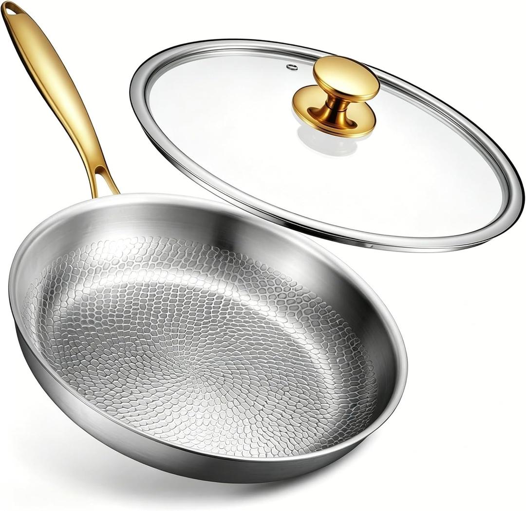 Titanium Frying Pan, Ø12in Titanium Skillet with Lid for Cooking