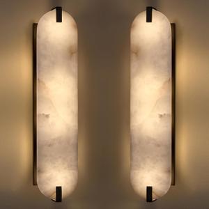 24.7" Natural Oval Alabaster Marble Modern Concise 2 Pack 2 Light Wall Sconce Fixture,Black Finish for Bathroom Bedroom Hallway Bedside Staircase Vanity Mirror
