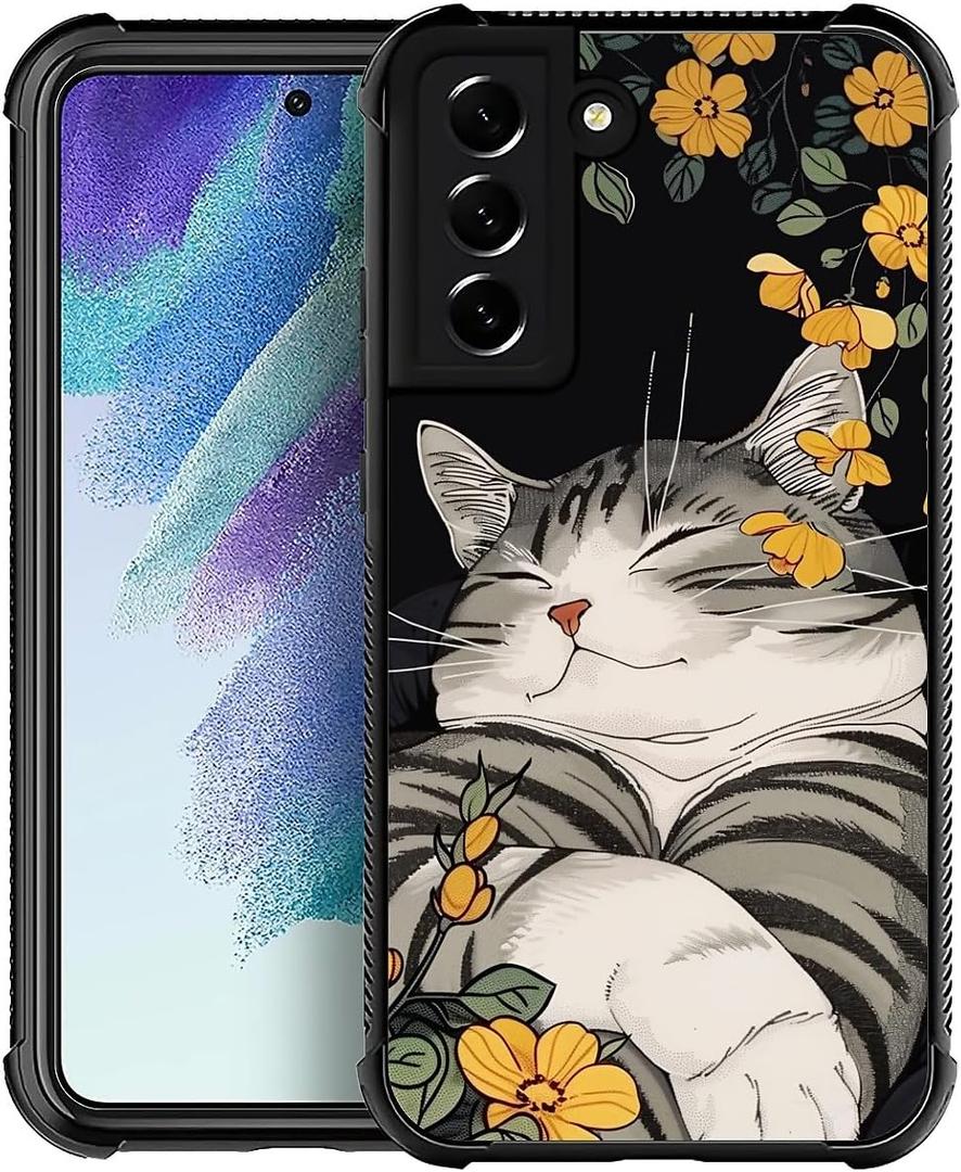 Case for Samsung Galaxy S22,Slim Anti-Drop Military-Grade TPU Protection with Shock-Absorbing Edges Cover for Samsung Galaxy S22 Case - Japanese Cute Sleepy Cat