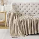 Khaki Throw Blanket for Couch Sofa 50x60 inches Striped Fleece Blankets Room Home Decor Lightweight Plush Soft Cozy Gifts for Women Mom Girls