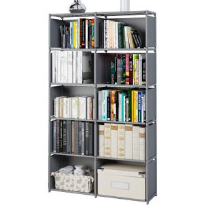 MOYIPIN Bookshelves, Assembled Storage Rack, Bedroom Living Room Vertical Cabinet Bookshelf, Double Row 10-Grid Multi-Functional Storage Equipment (Grey)