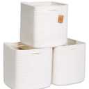 Storage Cubes Cotton Rope Woven Baskets for Organizing, 3-Pack | Cube Storage Bin | Square Storage Baskets for Shelves Organizer, Classroom, Kids Toy Bins, Closet, Baby Nursery, Beige