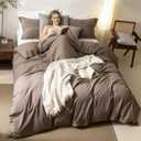 BDEAR 3 Pieces Light Chocolate Brown Duvet Cover Set King Size 104'' W x 90'' L, 100% Washed Cotton Duvet Cover with Zipper Closure Plus 2 Pillowcases, Oeko TEX Standard Certificated