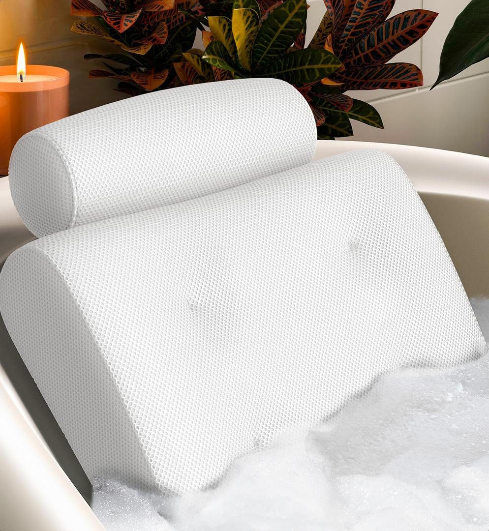 Everlasting Comfort Luxury Bath Pillow - Head, Neck, Back Support Cushion for Bathtub, Spa, Soaking (White)